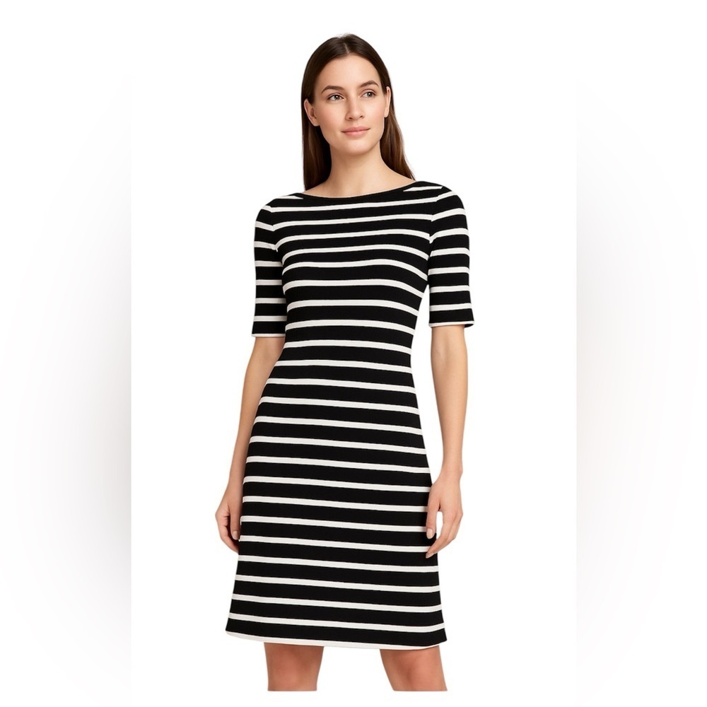 BCBGMaxAzria Black and White‎ Striped Midi Dress